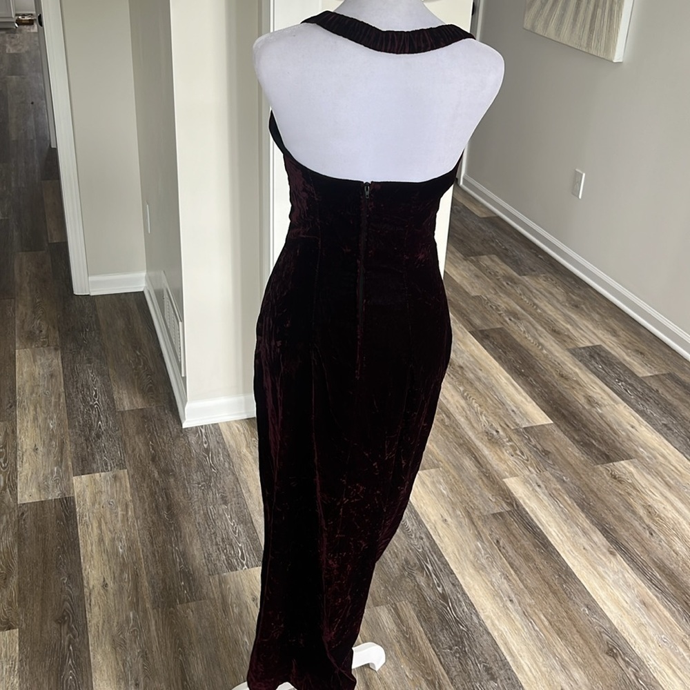 90’s Rampage whimsigoth crushed velvet Dress Maxi Halter thigh Slit Y2K size 5 - Picture 6 of 13